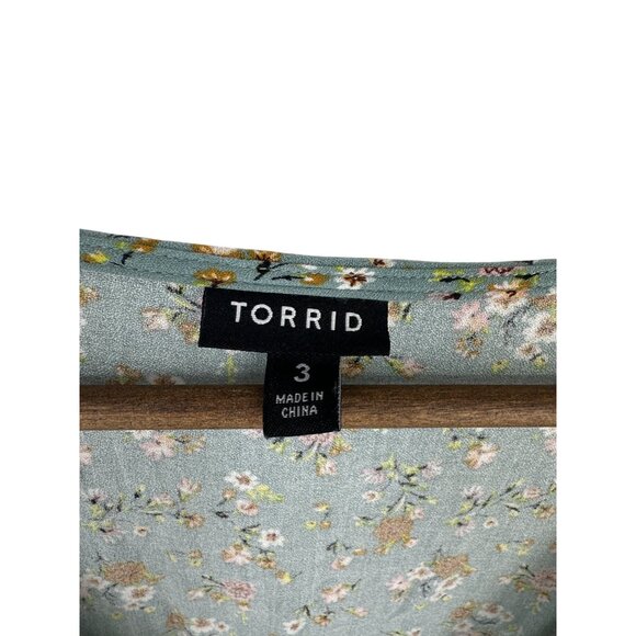 Torrid Womens Floral Short Sleeve Button-Down Peplum Blouse Tie Waist Size 3X - Picture 5 of 10